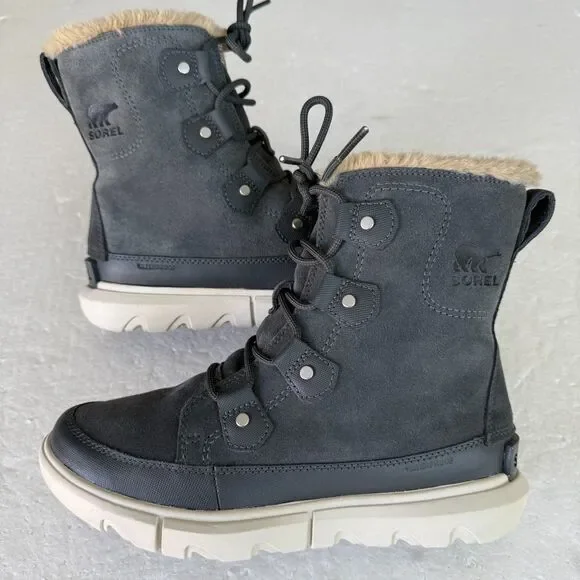 Size 7 - Sorel Women's Explorer 2 Joan Boots Waterproof Grill/Fawn Gray Lace-up - Picture 1 of 11